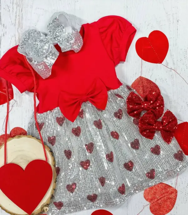 Red and Silver Sequin Heart Dress